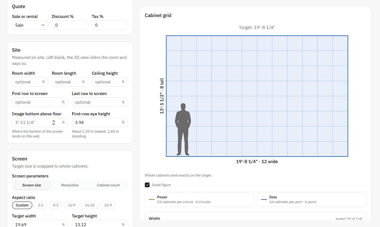 The results: status, the cabinet grid, and the power and data runs
